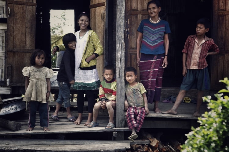 mother and children in Myanmar village